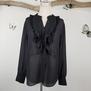 Catherine malendrino sheer ruffle front blouse